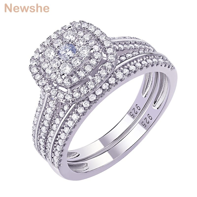 Newshe Engagement Rings for Women Wedding band Ring Enhancer Bridal Set 3.5  Ct 925 Sterling Silver Halo 5A Cz Size 6 - Yahoo Shopping